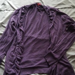 Dark purple cardigan with ruffles